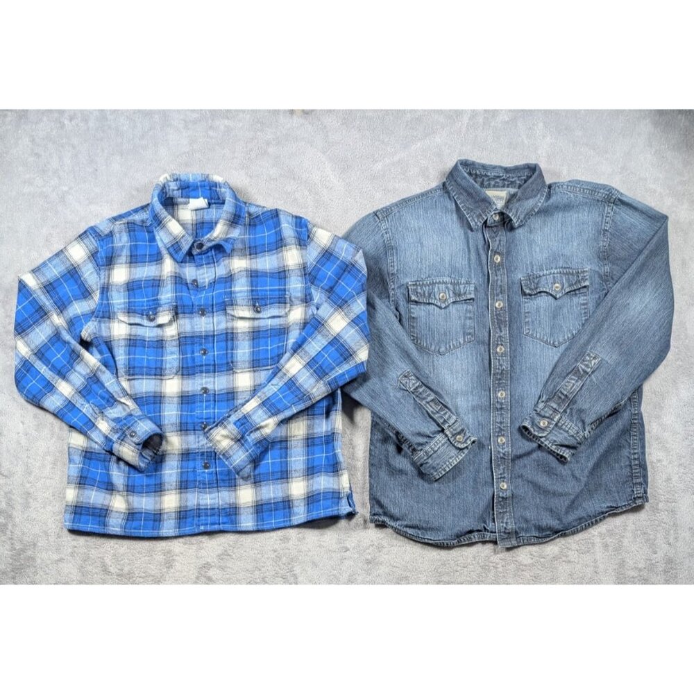 Gap Kids Canyon River Blues Button Front Shirt Youth Size Medium Blue Lot of 2